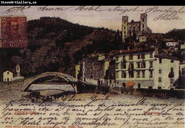 Pierre Renoir View at Dolce Acqua with the Borgho Antico the bridge over the Nervia and the Doria Castle Postcard